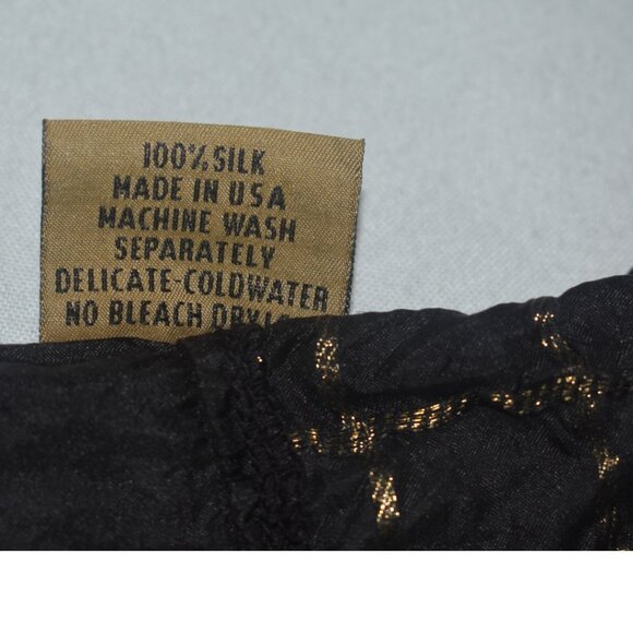 URU Black and Gold Silk Tunic Top Dress Button Front Lightweight Long Sleeves XL - Picture 9 of 11